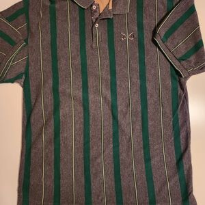 Izod Gray and Green Striped Polo Shirt